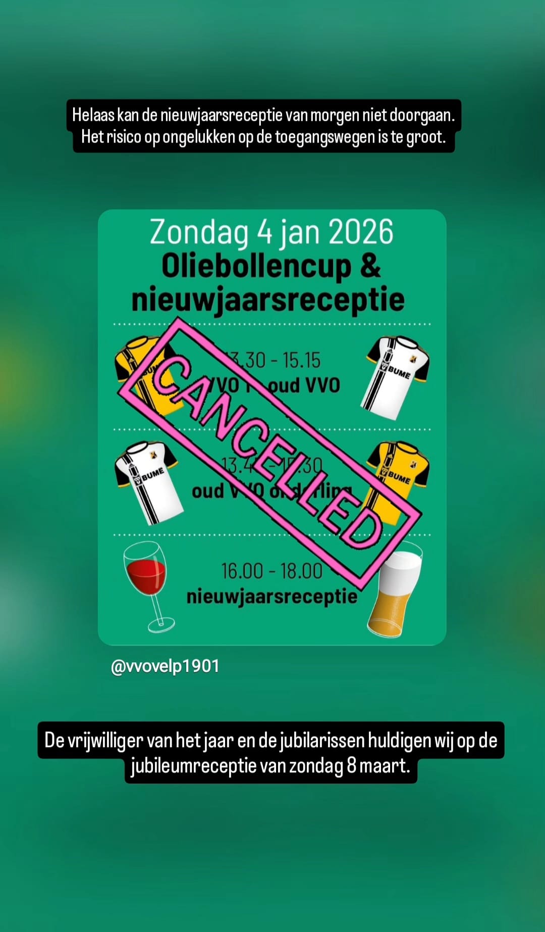 Oliebolcup &  Nieuwjaarreceptie 2026 afgelast